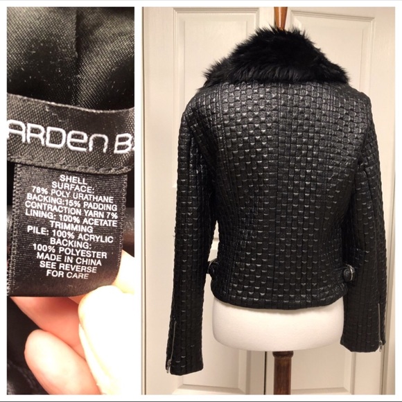 Arden B Black MOTO Jacket Faux Fur Collar M - Picture 4 of 5